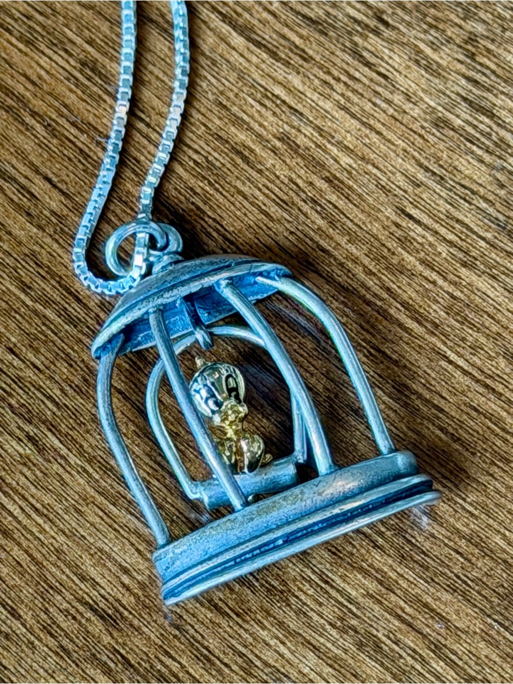 Stirling Silver TWEETY BIRD IN CAGE Necklace (Charm Only) Vintage